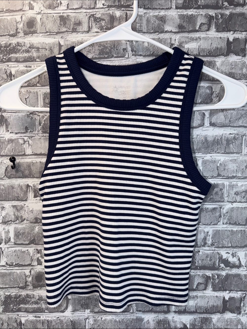 Offline by Aerie Striped Navy andâ White Ribbed Tank Top